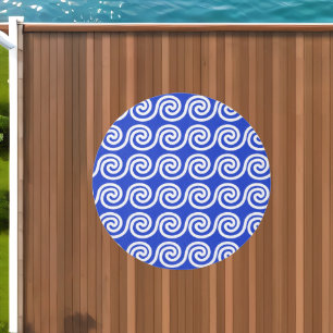 Greek Meander Key Waves Pattern Blue Outdoor Rug