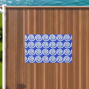 Greek Meander Key Waves Pattern Blue Outdoor Rug