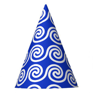 Greek Meander Key Waves Pattern Blue Party Hat