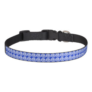 Greek Meander Key Waves Pattern Blue Pet Collar