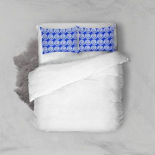 Greek Meander Key Waves Pattern Blue Pillow Case