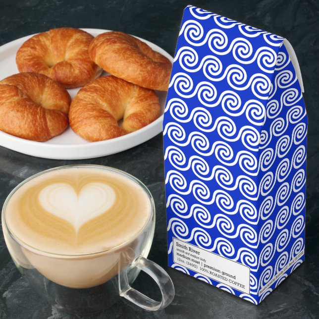 Greek Meander Key Waves Pattern Blue Roasted Coffee (Breakfast)