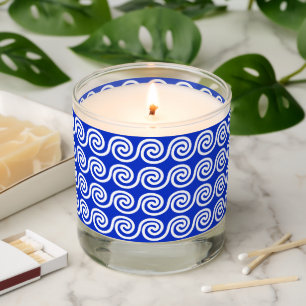 Greek Meander Key Waves Pattern Blue Scented Candle