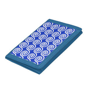 Greek Meander Key Waves Pattern Blue Tri-fold Wallet