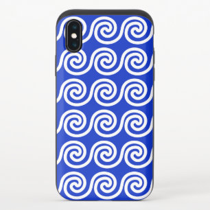Greek Meander Key Waves Pattern Blue iPhone XS Slider Case