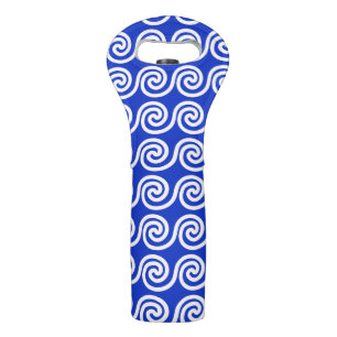 Greek Meander Key Waves Pattern Blue Wine Bag