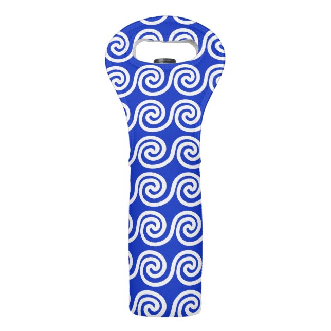 Greek Meander Key Waves Pattern Blue Wine Bag (Front)