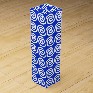 Greek Meander Key Waves Pattern Blue Wine Box
