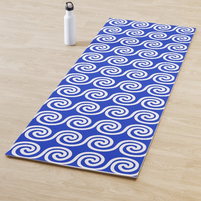 Greek Meander Key Waves Pattern Blue Yoga Mat (In Situ)
