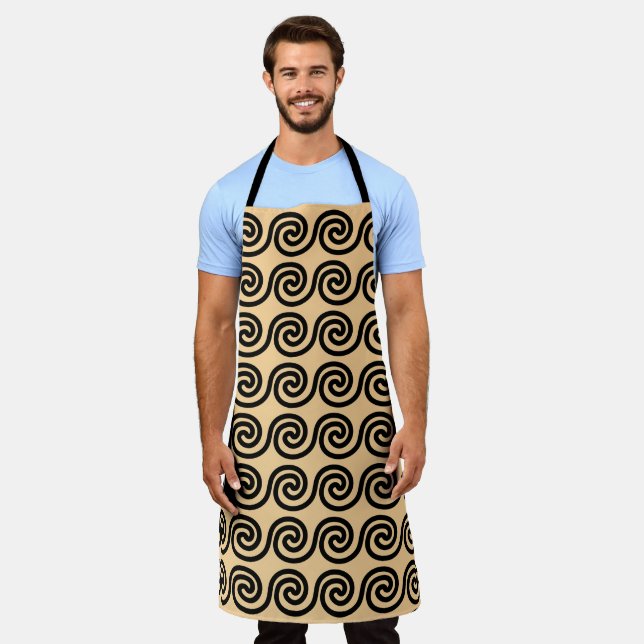 Greek Meander Key Waves Pattern Brown Apron (Worn)
