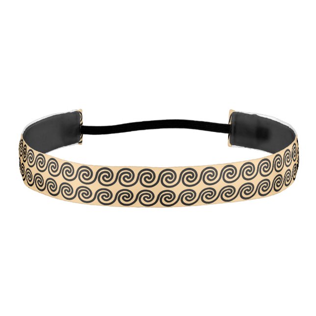 Greek Meander Key Waves Pattern Brown Athletic Headband (Front)