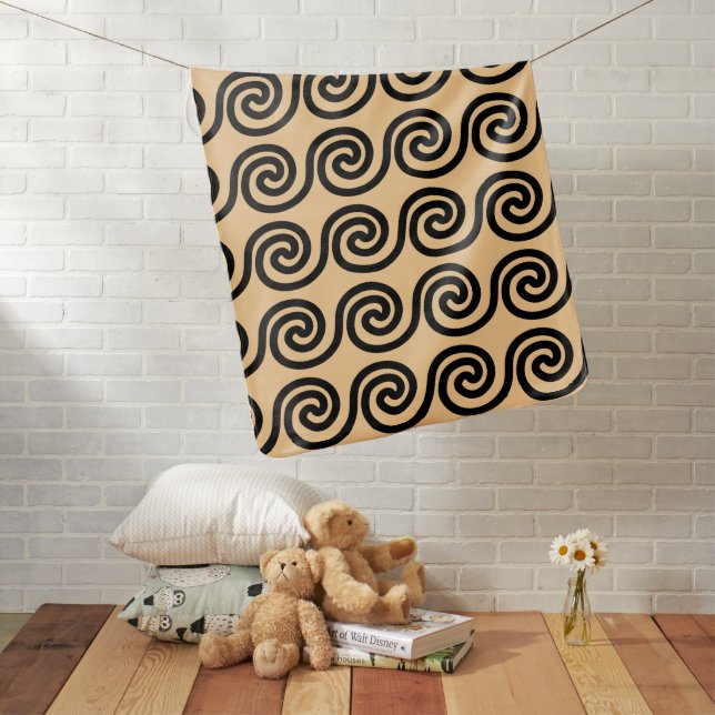 Greek Meander Key Waves Pattern Brown Baby Blanket (In Situ)
