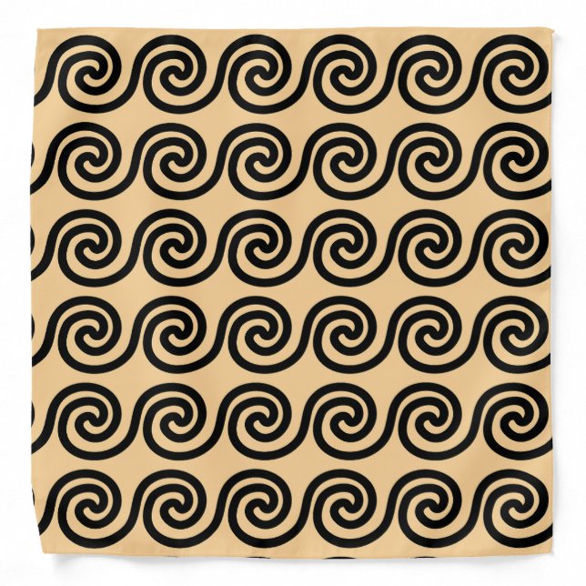 Greek Meander Key Waves Pattern Brown Bandana (Front)