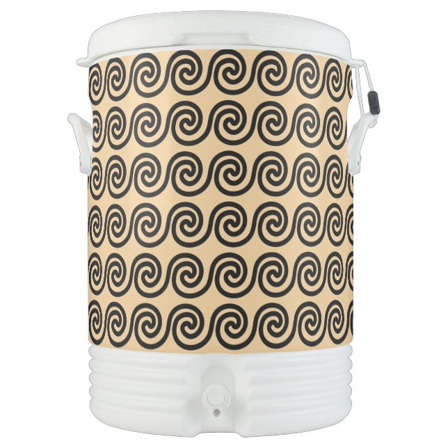 Greek Meander Key Waves Pattern Brown Beverage Cooler (Front)