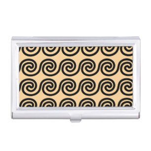 Greek Meander Key Waves Pattern Brown Business Card Case