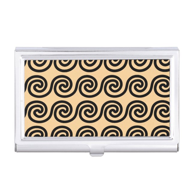 Greek Meander Key Waves Pattern Brown Business Card Case (Front)