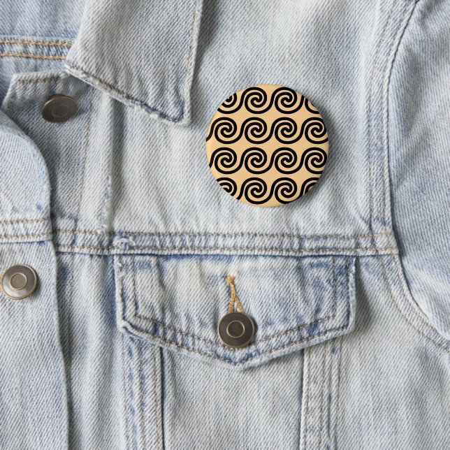 Greek Meander Key Waves Pattern Brown Button (In Situ)