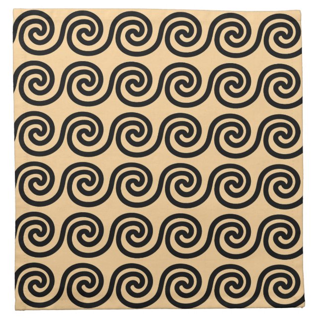Greek Meander Key Waves Pattern Brown Cloth Napkin (Front)