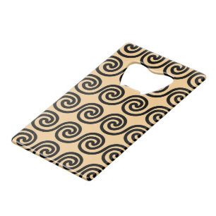 Greek Meander Key Waves Pattern Brown Credit Card Bottle Opener