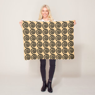 Greek Meander Key Waves Pattern Brown Fleece Blanket