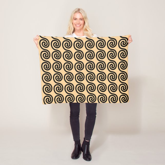 Greek Meander Key Waves Pattern Brown Fleece Blanket (In Situ)
