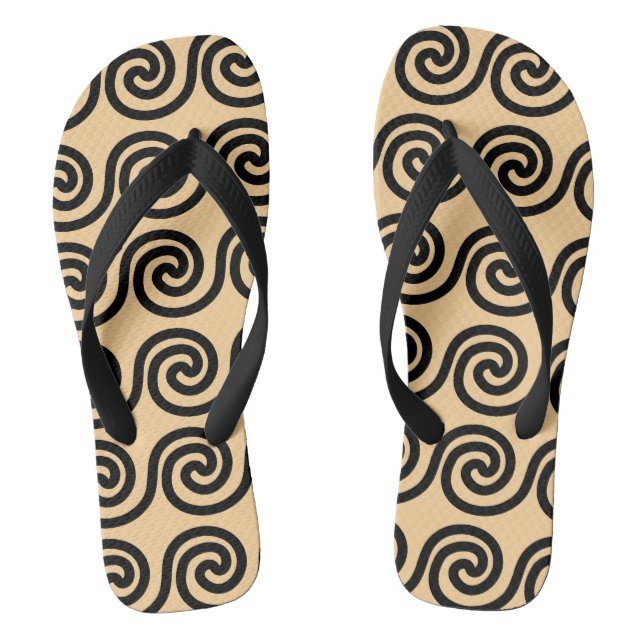 Greek Meander Key Waves Pattern Brown Flip Flops (Footbed)