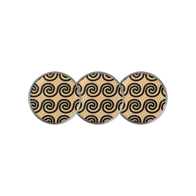 Greek Meander Key Waves Pattern Brown Golf Ball Marker (3 Up)