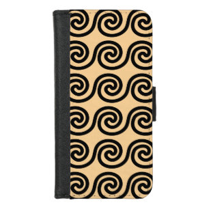 Greek Meander Key Waves Pattern Brown iPhone 8/7 Wallet Case