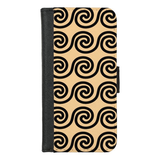 Greek Meander Key Waves Pattern Brown iPhone Wallet Case (Front)