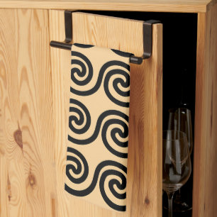 Greek Meander Key Waves Pattern Brown Kitchen Towel