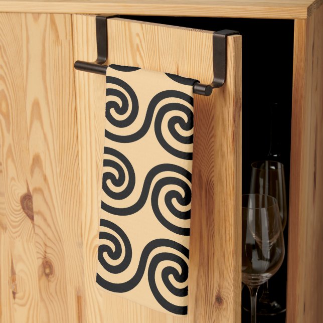 Greek Meander Key Waves Pattern Brown Kitchen Towel (Thirds Fold)