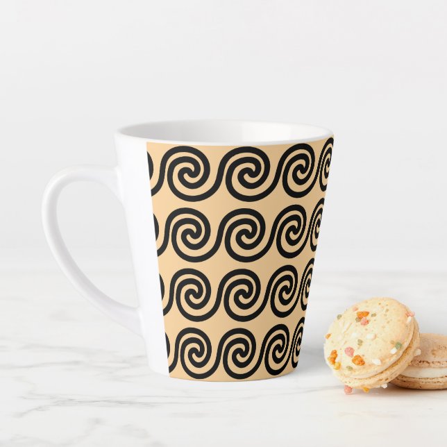 Greek Meander Key Waves Pattern Brown Latte Mug (In Situ)
