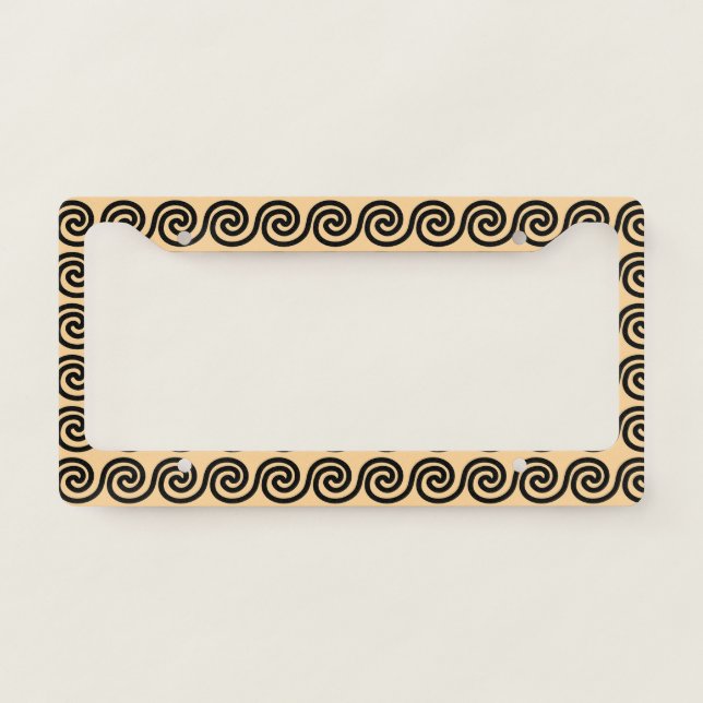 Greek Meander Key Waves Pattern Brown License Plate Frame (Front)