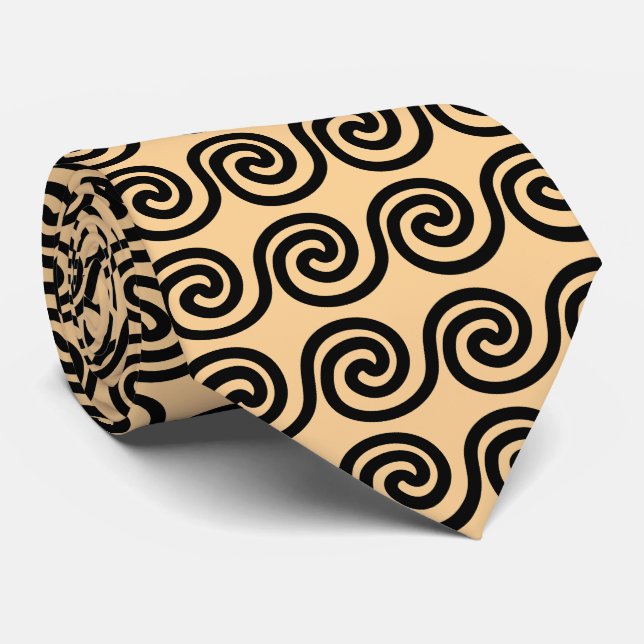 Greek Meander Key Waves Pattern Brown Neck Tie (Rolled)
