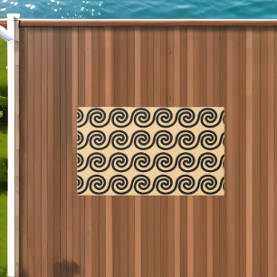 Greek Meander Key Waves Pattern Brown Outdoor Rug