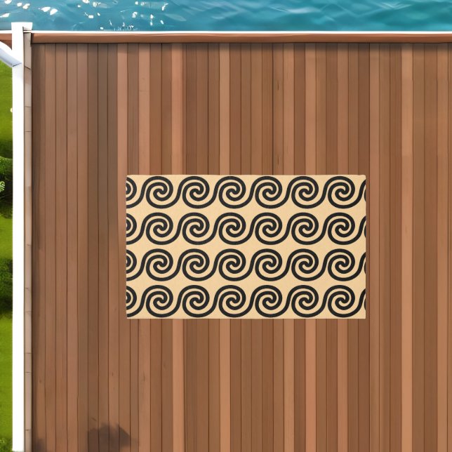 Greek Meander Key Waves Pattern Brown Outdoor Rug (Insitu (Outdoor 1))