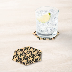 Greek Meander Key Waves Pattern Brown Paper Coaster