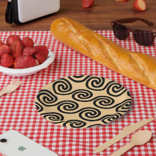 Greek Meander Key Waves Pattern Brown Paper Plates