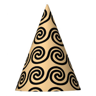Greek Meander Key Waves Pattern Brown Party Hat