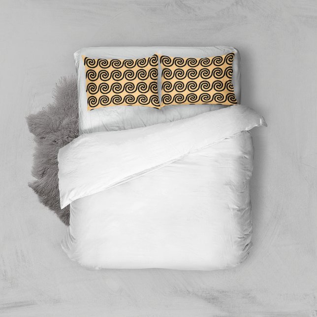 Greek Meander Key Waves Pattern Brown Pillow Case (Creator Uploaded)