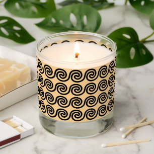 Greek Meander Key Waves Pattern Brown Scented Candle