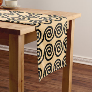 Greek Meander Key Waves Pattern Brown Short Table Runner