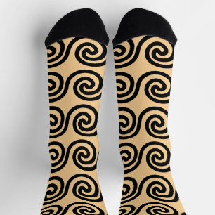 Greek Meander Key Waves Pattern Brown Socks