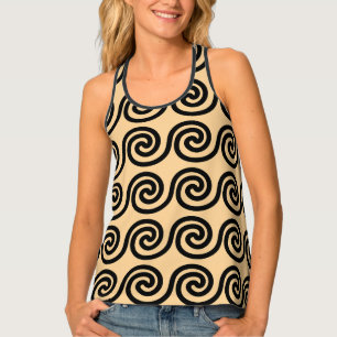 Greek Meander Key Waves Pattern Brown Tank Top