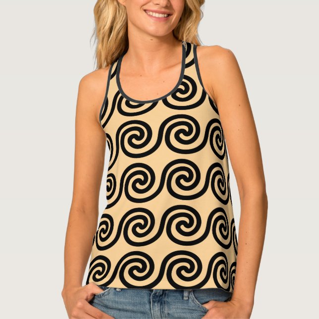 Greek Meander Key Waves Pattern Brown Tank Top (Front)