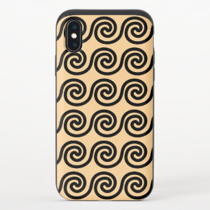 Greek Meander Key Waves Pattern Brown iPhone XS Slider Case