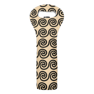 Greek Meander Key Waves Pattern Brown Wine Bag