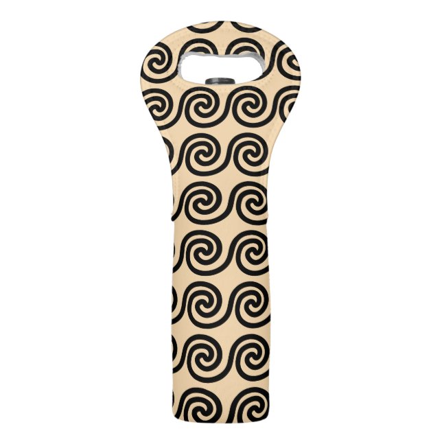 Greek Meander Key Waves Pattern Brown Wine Bag (Front)