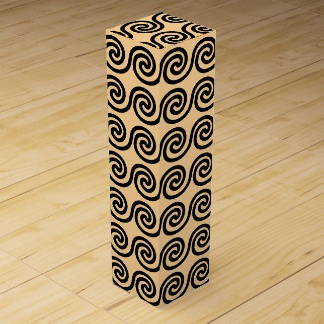 Greek Meander Key Waves Pattern Brown Wine Box (Front)