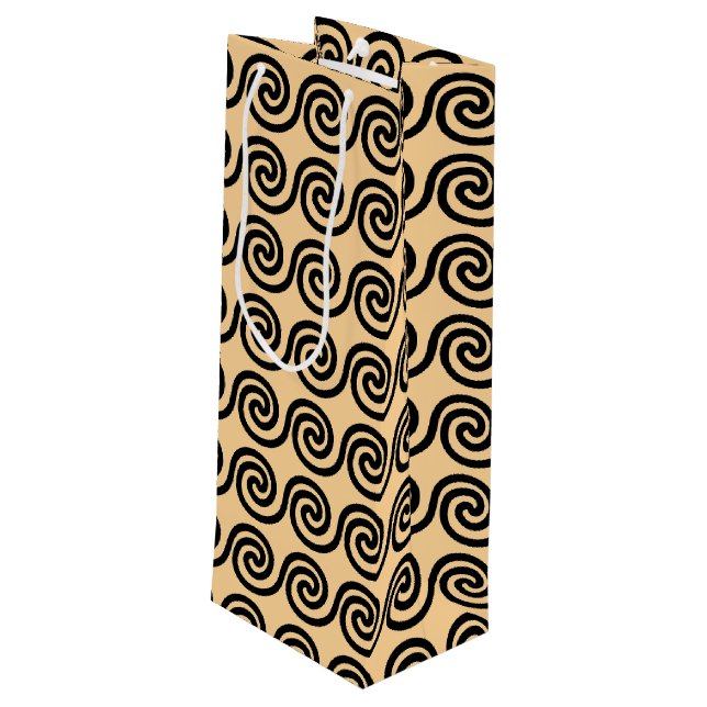 Greek Meander Key Waves Pattern Brown Wine Gift Bag (Back Angled)